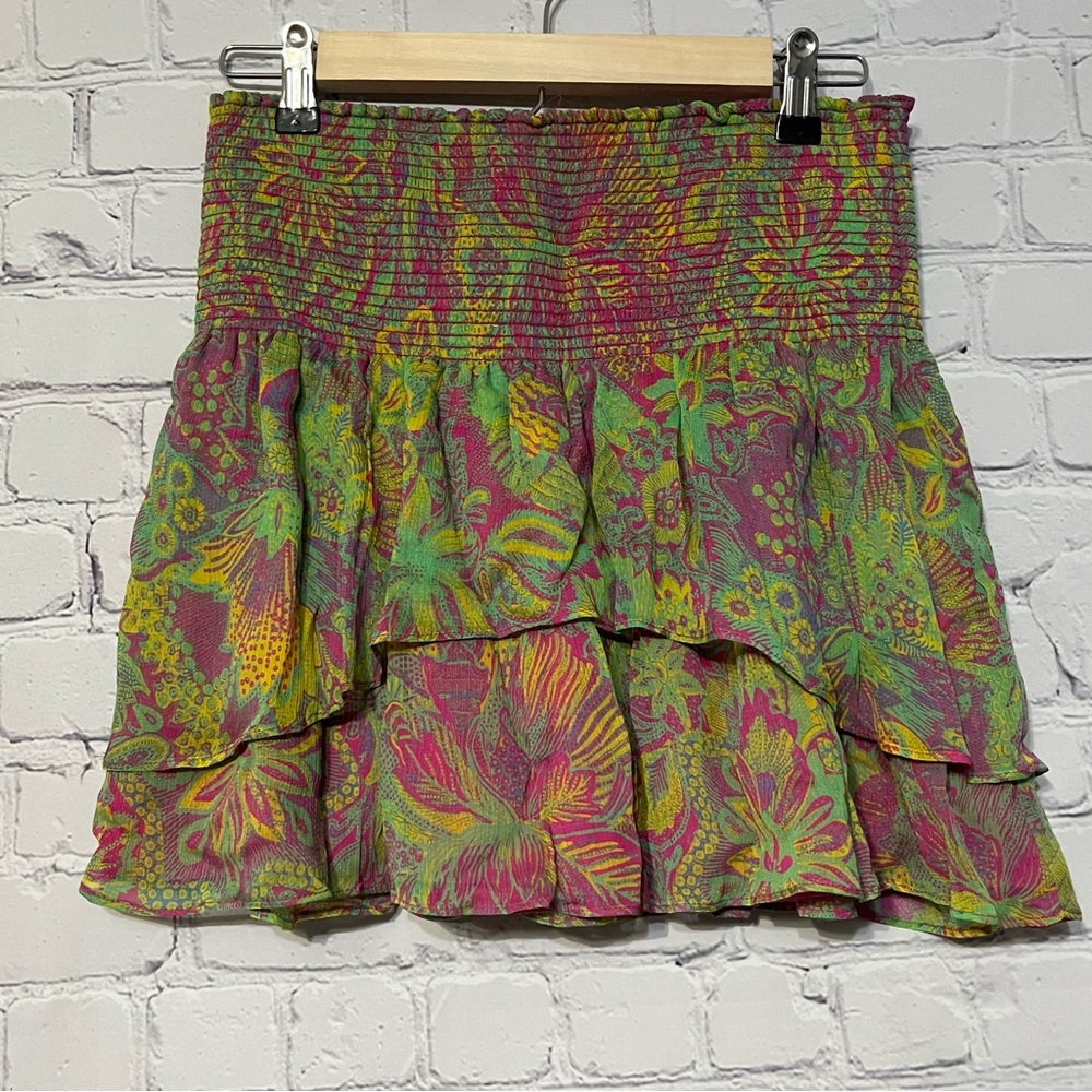 Ramy Brook Women's Printed Jackson Ruffle Mini Skirt Floral Tiered Size Medium